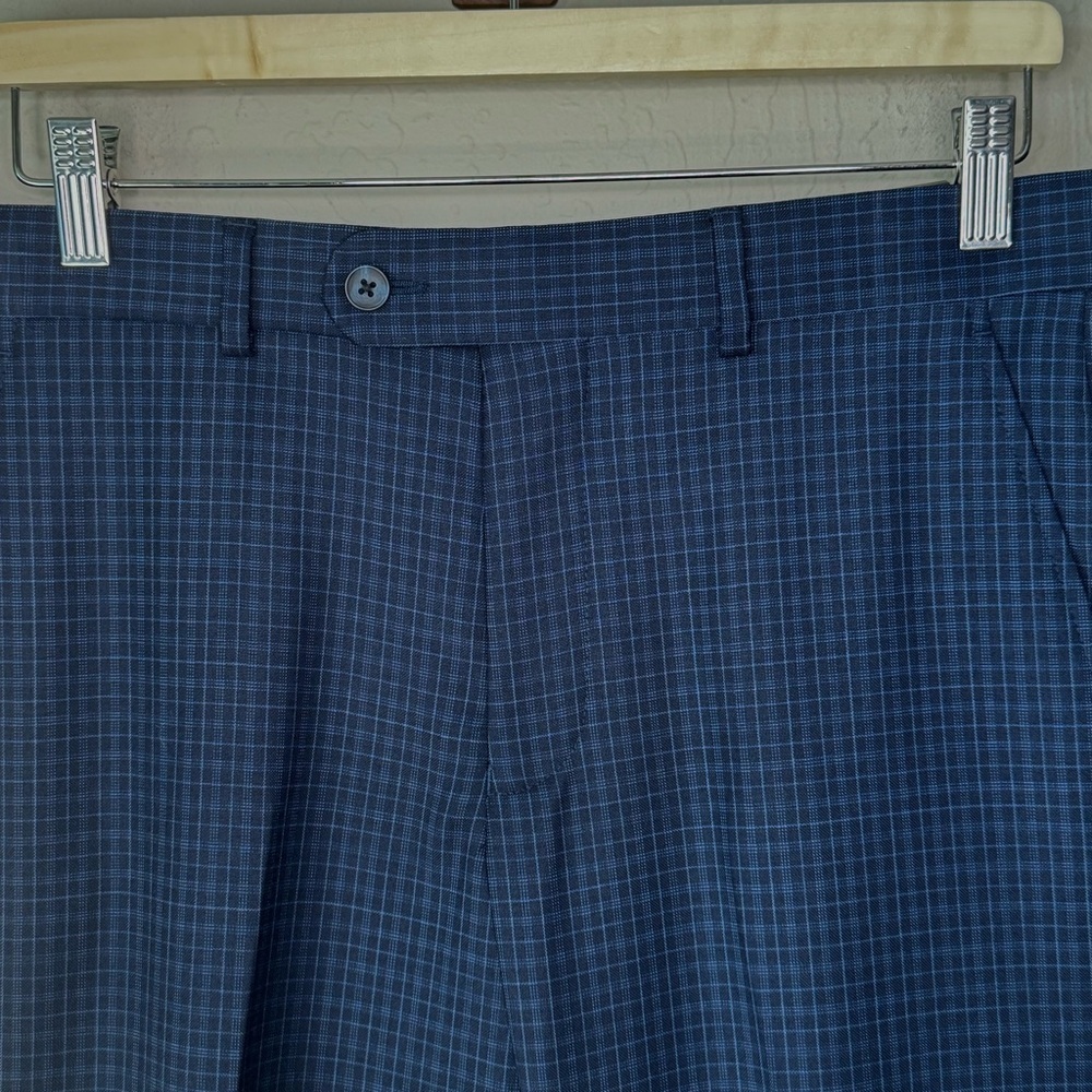 NWT Original Penguin Wool Navy Blue Plaid Slim Dress Pants Size 32W x 30L - Picture 9 of 13